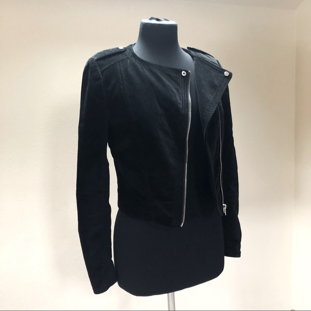 H&M Black Velvet Asymmetrical Zip Moto Jacket